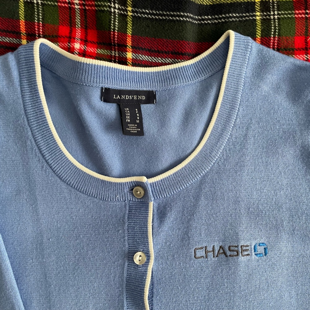 Lands End Chase Bank uniform women’s 3/4 sleeve cardigan sweater